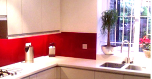 glass splashback, ruby
